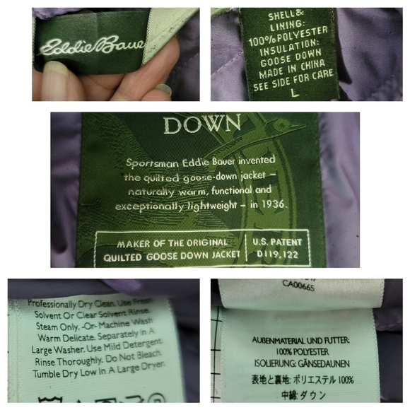VTG Eddie Bauer Women's DOWN Fill Quilted Vest Sz L Purple Full-Zip Pocket - Picture 10 of 12